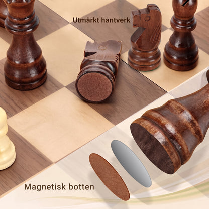 Magnetiskt schackspel i trä